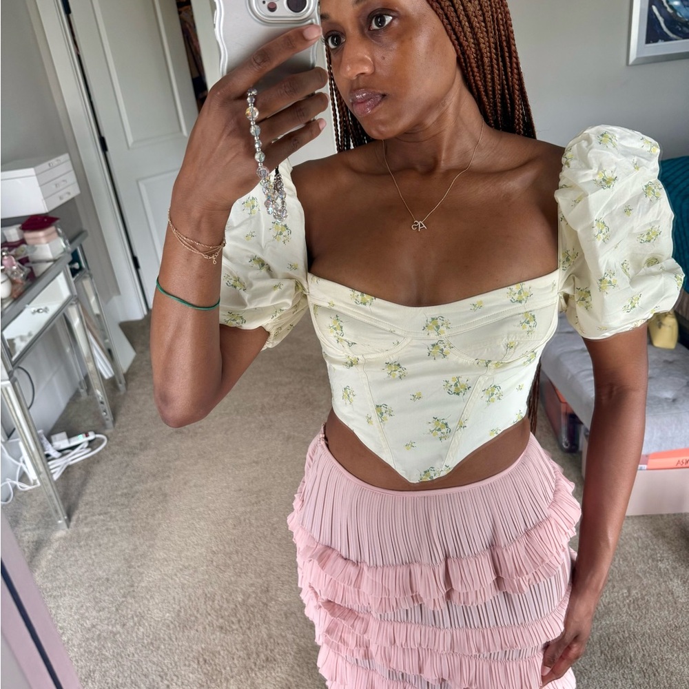 Floral Puff Sleeve Crop Top